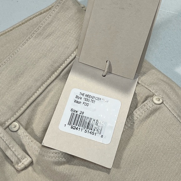 NWT Mother Weekender Flare Jeans Fog Beige Size 28 Frayed Hem Premium Denim - Picture 8 of 15